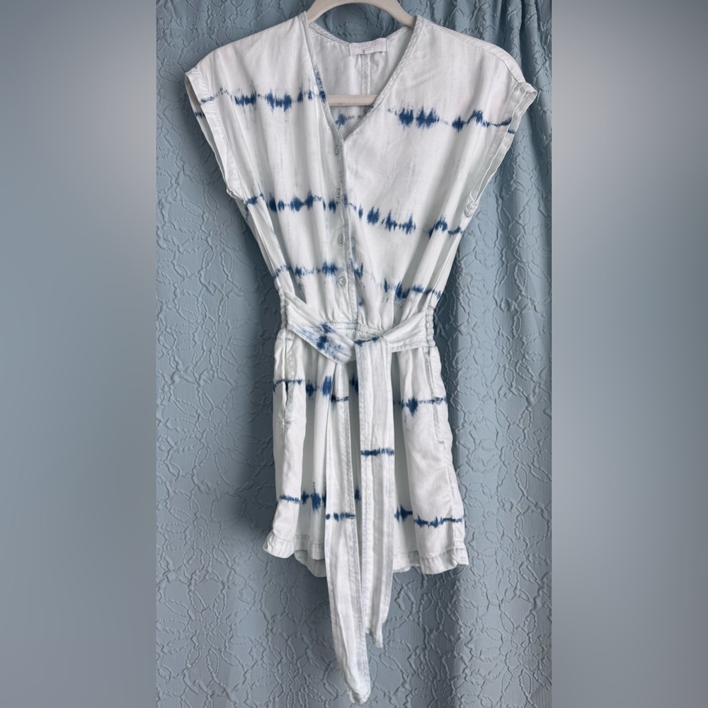 Bella Dahl girls smock back White and Blue Tie-Dye Romper 12